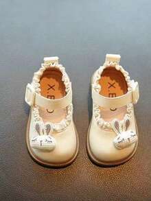 1 Pair Baby Girl Sweet Mary Jane Shoes, Ruffle Decor Ankle Strap Flat Shoes, Soft Non-Slip Sole Toddler Walking Shoes - Beige - View 8