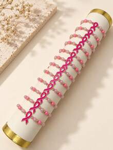 Multi-Piece Pink Ribbon Breast Cancer Awareness Bracelets - Caring For Women. Handmade Beaded Adjustable Cord Bracelets. Charity Support Women Jewelry. Enamel Ribbon Pendant. October Daily Accessory. Wear To Show Awareness. - Multicolor - View 14