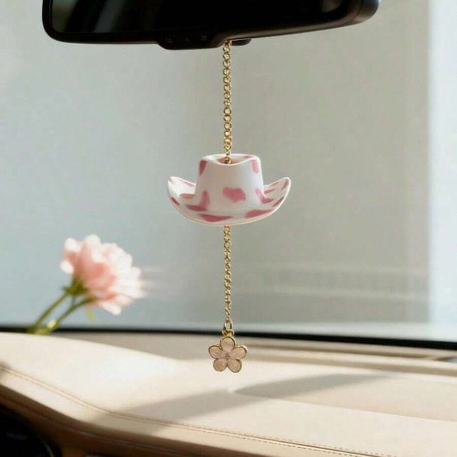 1pc [Car Cowboy Hat Flower Rearview Mirror Pendant]Multi-Color Options ...