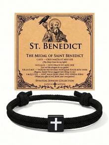 1pc Cross Bracelet For Women Men, Adjustable Braided Rope Cord Wristband, Christian Faith Religious Jewelry, Bible Verse Card, Baptism Birthday Gift - Black - View 6