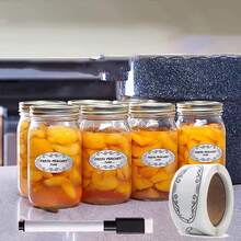 150/300/600pcs+ Pen [Roll Oval/Square] White Writable Label Stickers, Want Your Kitchen Storage To Look Great? Oval Label Stickers In One Roll Can Do It! Comes With Decorative Border, Gives A Sophisticated Look When Applied, Waterproof, Oil-Proof And Freezer-. Food Classification Stickers, Freezer Labels, Tear-Resistant And Durable, Comes With Decorative Border, 150/600pcs+ Pen Set Optional. Durable Paper Material, Compatible With Marker Pens And Fountain Pens, Food Packaging Tape & Stickers & Labels. Kitchen Storage And Organization. Convenient And Practical - Multicolor - View 4