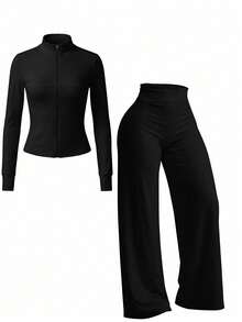 1 Set Women's Casual Daily Wear Pants, Versatile Slimming Sports Outfit, Black - Black - View 2