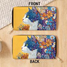 Dompet Panjang Desain Kucing & Bunga dengan Ritsleting | Dompet Multifungsi dengan Slot Kartu, Kantong Koin, Pola Dua Sisi Modis, Penutup Ritsleting, Cocok untuk Wanita dan Pria sebagai Hadiah Outdoor - A - View 2