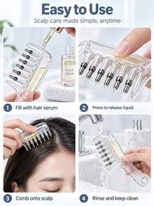 2/1PC Elastic Roller Transparent Liquid Dispensing Comb, Oil-Free, Massage Hair Brush, Scalp Essential Oil Dispensing Comb, Wide Tooth Application Comb, Crystal Comb, Home Essential Oil Care Massage Comb, Suitable For Curly Hair, Straight Hair, Applicable For Home, Hair Salon, Dressing Table, Bedroom, Bathroom, Travel Essentials. - Multicolor - View 4