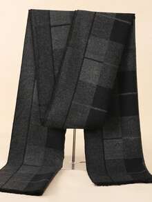 1pc Men's Striped Checkered Tassel Scarf, Retro Business Warm Thick Scarf, Suitable For Daily Commuting In Autumn And Winter, Office And Casual Wear. - Black and Gray - View 6