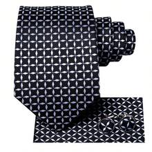 5Pcs Men Black White Diamond 4-Petal Flower Tie Pocket Square Cufflinks Tie Clip Ring Set, Cufflinks Pattern Random For Wedding - Black - View 4