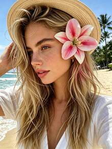 2Pcs Original Design 10cm Lily Flower Hair Clips, Bohemian Vacation Floral Hair Barrettes For Women Beach Hair Accessories - Multicolor - View 1