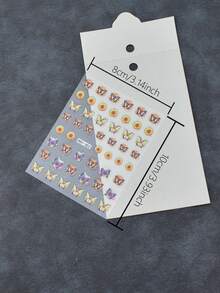 1pc Colorful Butterfly & Small Flower Nail Stickers, Yellow Sunflower Nail Decals, Self-Adhesive Glitter Nail Art, Asymmetrical Shape, Fresh Style, Suitable For Daily Commute And Autumn Outings - Multicolor - View 2