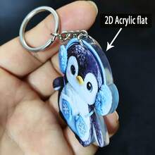 1pc Cute 2D Acrylic Penguin Keychain/Keyring - Decorative Item, Featuring Whimsical Christmas Design, Perfect For Friends Who Love Decorating Their Space, Ideal For Home And Holiday Decoration - Multicolor - View 5