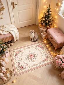 1pc Light Pink Floral Runner Rug, Hallway Long Carpet, Area Rug, Home Decor, Living Room Carpet, Room Decoration, Washable Rug, Christmas Gift - Light Pink Floral - View 4