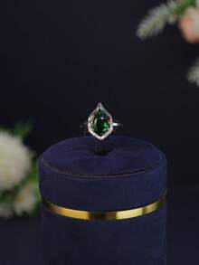5pcs Geometric Design Women Jewelry Set Elegant Series Handmade Inlaid Green Cubic Zirconia Includes Necklace Bracelet Earrings Ring Set Suitable For Women Daily Wear And Dating - Geometric Design Kit - View 8
