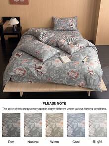 Line Floral 2件或3件套，包含（1件被套 + 1件或2件枕頭套），親膚透氣面料，適合裸睡，極簡百搭，適用於各種家居裝飾，被套與枕頭套組合，柔軟舒適，營造寧靜療癒的睡眠空間，四季皆宜，完美禮物 - 深灰 - 查看 6