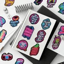 50Pcs Neon Mental Health Prevention Stickers For Suitcases, Laptops, Scrapbooks, Diaries, Water Bottles Sticker - Black - View 8