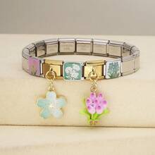 1PC Personalized Multi-Element Stainless Steel Modular Bracelet, Letter/Heart/Planet/Bow Decor, Multi-Color Fashion Versatile Bracelet - Steel Gold - View 19