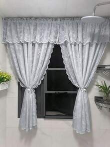 1pc French Romantic Style Semi-Sheer Curtain Panel, With Beaded Lace Trim, 100% Polyester Mesh, Wave Rod Pocket Design, Adjustable Decorative Curtain Suitable For Living Room Bedroom Balcony, Classic Style, Machine Washable, Suitable For Seasonal Use, Rod Pocket Design, Unlined, Semi-Sheer, Country Style, Premium Quality, Rod Pocket Design, Suitable For Door Curtain Panel, Woven, Embroidered, Polyester Fiber, Hanging Method, Fabric Weight 100-120g - Multicolor - View 2