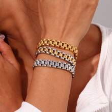 1pc 10mm Stainless Steel Metal Watch Band, 18K Gold Plated, Unisex - 10mm - View 1