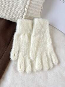 1 Pair Comfortable Plush Winter Gloves - Soft, Cold-Resistant, Warm & Breathable, Suitable For Cycling - Polyester Blend, Knitted Fabric, Hand Wash Only, Autumn Wear, Suitable For Women & Girls - A - View 9