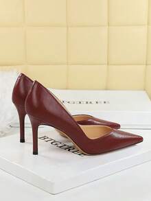 BIGTREE European & American Style Sexy Party High Heels Women Pointed Toe Low Vamp Slip-On Comfortable Thin Heel Fashion Shoes - Burgundy - View 5