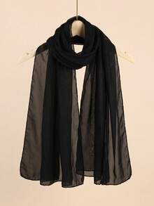 1pc Solid Color Chiffon Small Scarf - Black - View 5