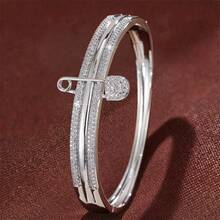 1pc Women's Fashionable Triple-Hoop Bracelet With Cubic Zirconia Stones - Multicolor - View 1