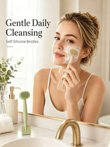 2pcs Dual-Head Silicone Face Cleansing Brushes, Soft Silicone Facial Cleansing Brush With Mask Scraper, Deep Cleansing Gentle Massage Mask Application Tool, Suitable For Daily Skincare - Multiple Styles - View 5