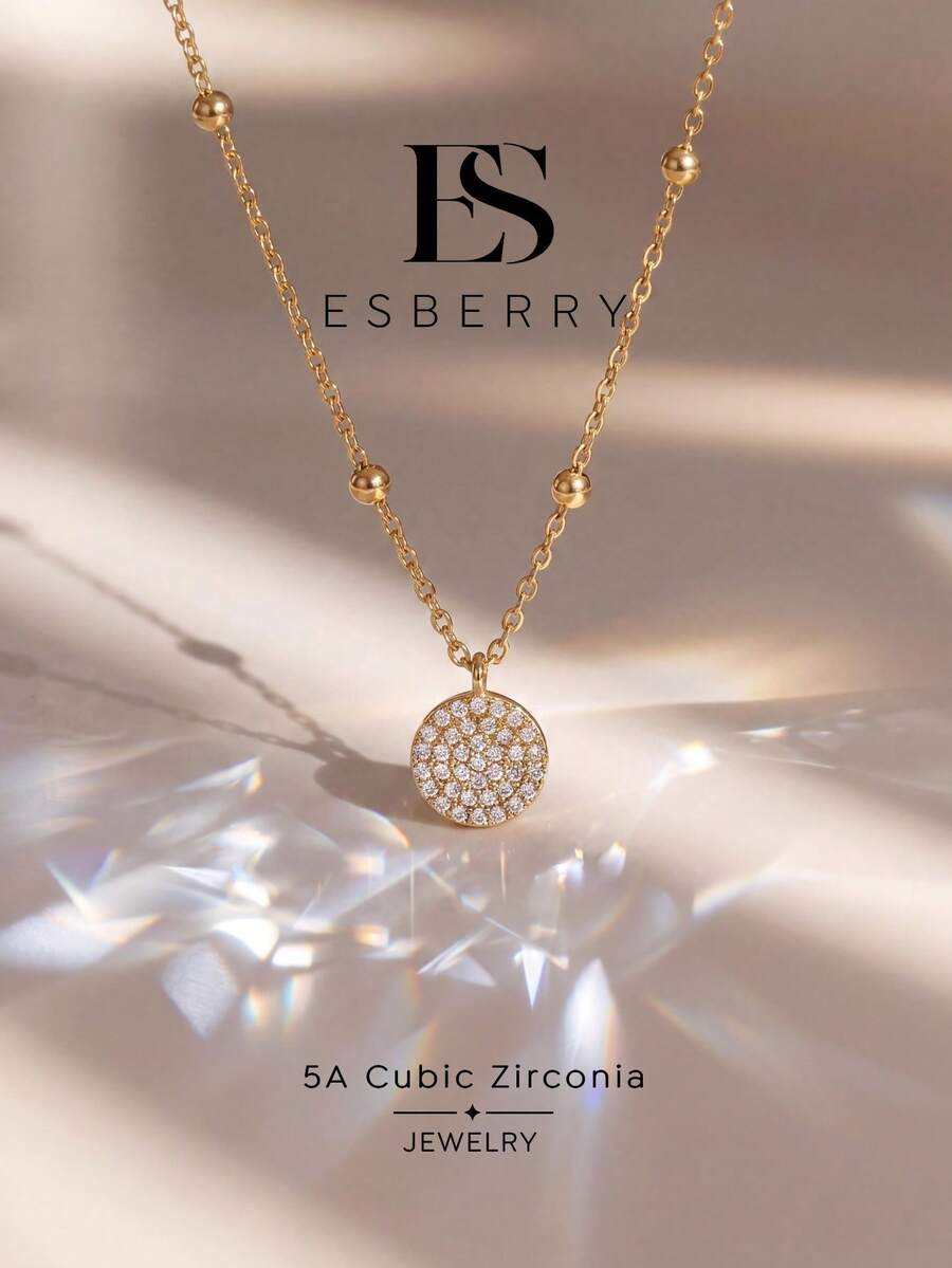 1pc Luxury Round Cubic Zirconia Pendant Necklace, Jewelry, Elegant Women's Gift, Suitable For Daily Wear - Round Bead Necklace - View 1