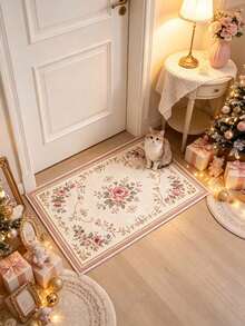 1pc Light Pink Floral Runner Rug, Hallway Long Carpet, Area Rug, Home Decor, Living Room Carpet, Room Decoration, Washable Rug, Christmas Gift - Light Pink Floral - View 3