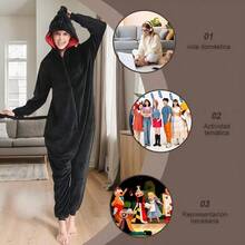 Pijama Mono de Personaje Dragón Negro con Cola para Adultos, Cálido para Otoño e Invierno, Disfraz Festivo de Navidad, Excelente Opción de Regalo de Pareja - Negro - Ver 8