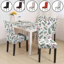 1/2/4/6 buah Sarung Kursi Motif Natal, Sarung Kursi Dekoratif Anti Debu Elastis Penutup Penuh dengan Motif Kartun Suasana Liburan - Beraneka warna - View 2