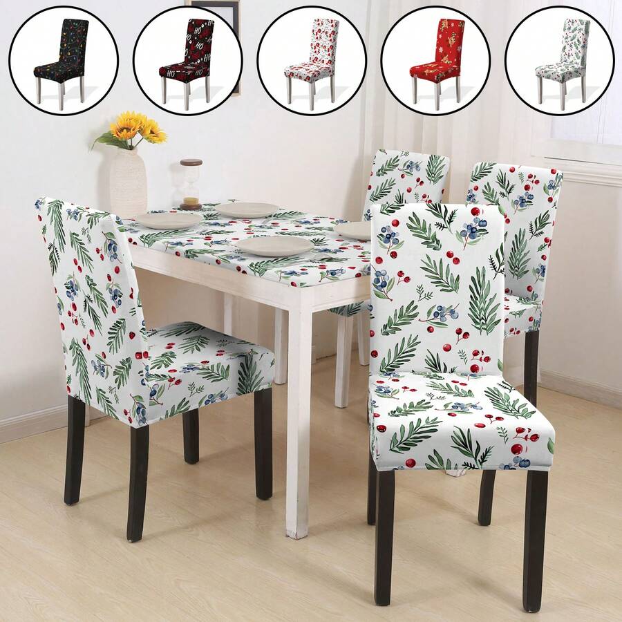 1/2/4/6 buah Sarung Kursi Motif Natal, Sarung Kursi Dekoratif Anti Debu Elastis Penutup Penuh dengan Motif Kartun Suasana Liburan