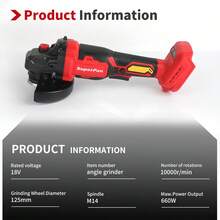 SuperPan 18V 6.0Ah Baterai Lithium Gerinda Sudut Tanpa Sikat Genggam Tanpa Kabel Mesin Pemoles Multifungsi Alat Listrik untuk Memotong, Menggerinda, Menghilangkan Karat, Memoles (Hanya Alat - Baterai Tidak Termasuk) - Merah - View 4