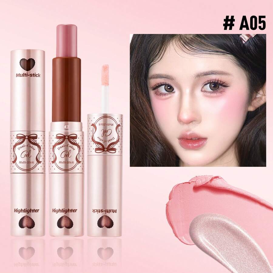 CZEL Kuzhi Dual-Color Multi-Use Lip & Cheek Stick, Lipstick Blush Highlighter Stick, Dewy Korean-Styde Nude Makeup, Portable - A05 - View 1