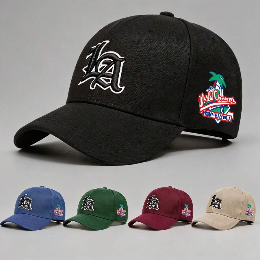 1 Pc Men's Gothic Letter LA Embroidered Fashion Baseball Cap, Adjustable Design, Suitable For Outdoor Activities, Travel, And Running