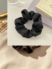 1pcVintage Retro Fabric Scrunchie, Leopard & Brown Double-Sided, Hold Ponytail, Hair Scrunchie, For Daily, Date, Street Style, All Seasons - Multicolor - View 11