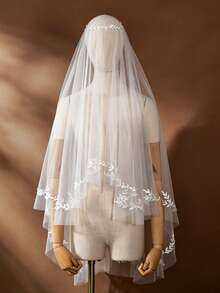 1PC Leaf Embroidered Tulle Bridal Veil, 2 In 1 Wearable Wedding Veil & Cape Shawl, White Lace Edge Bridal Cape For Wedding Ceremony Photoshoot - Multicolor - View 11