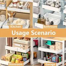 Organizador de Gabinete Extraíble Resistente, Estante de Almacenamiento Estilo Cajón con 3 Rieles de Deslizamiento Silencioso, Sin Necesidad de Perforación, Adecuado para Almacenamiento de Condimentos y Utensilios de Cocina, Organizador de Baño - Multicolor - Ver 4