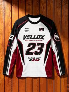 Men's Racing Long Sleeve T-Shirt, #23 Print Colorblock Mesh Crew Neck Racing Sports Shirt - Multicolor - View 1