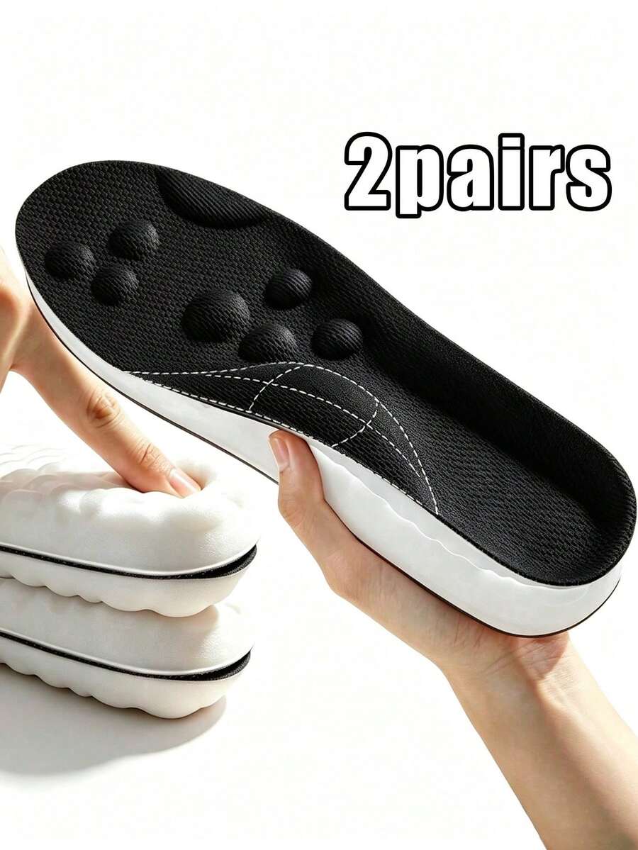 2 Pairs Unisex Sports Massage Bumpy Full Palm Insoles, Resilient Outdoor Arch Support Air Cushion Shoe Pads - 2 Pairs - Black - View 1