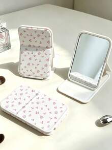 1pc Cute Girl Style Portable Mini Folding Makeup Mirror. This Mirror Comes With A Stand, Featuring A Leopard Print Design And A Simple Rectangular Shape, Making It Suitable For Travel And Daily Use, As Well As An Ideal Desktop Makeup Mirror. Perfect For Back-To-School Season Or As A Gift For Friends, Family And Teachers. - Multicolor - View 5