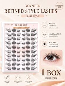 WAN PIN Minimalist Style 120 Clusters False Eyelashes, 9-14mm Natural Thin Cluster Lashes, Lightweight Soft Mixed Length, Glue-Free Option, Easy To Apply, Suitable For Beginners, High Density Eyelash Set - C - View 9