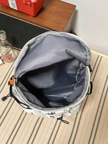 White Allover Baseball Panda Print Backpack, Drawstring Mesh Pocket Multi‑Pocket Lightweight Casual Daypack Rucksack For Teen Outdoor Daily Use - Multicolor - View 10