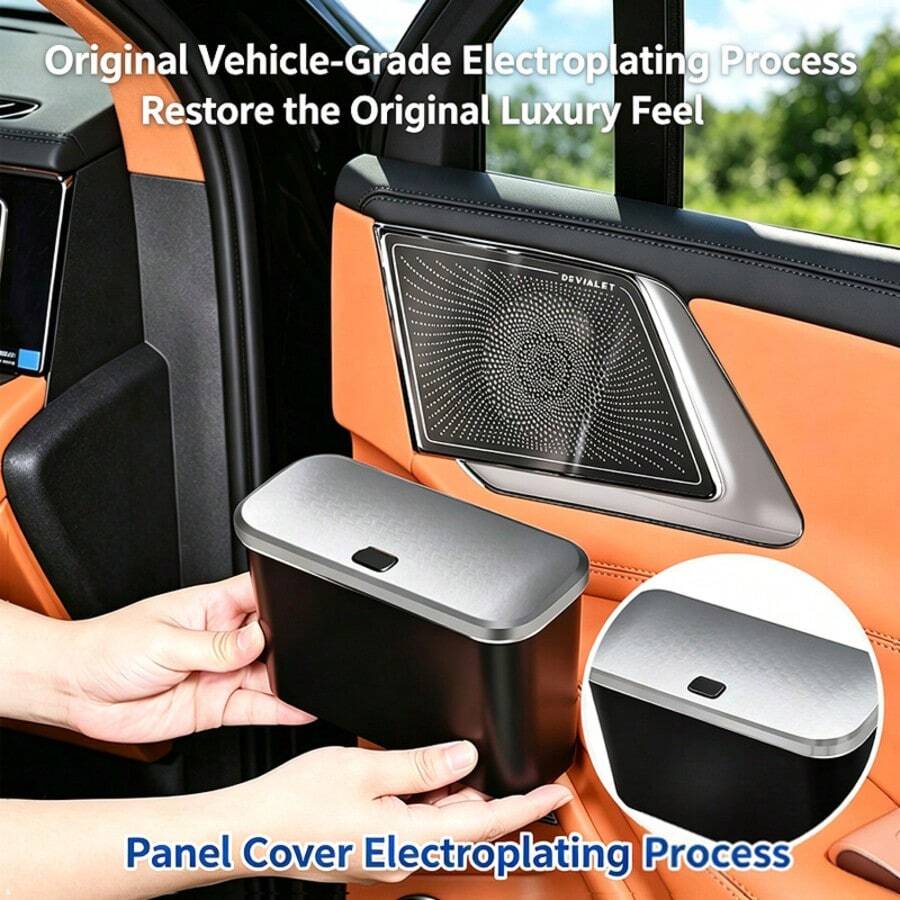 Universal Electrophoretic Coated Car Trash Can With Door Mount And Lid, Luxury Interior Grade Vehicle Storage Accessory - One Size - View 1