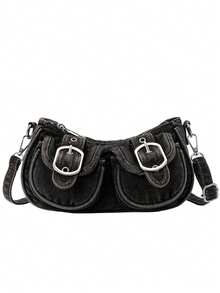 1pc Solid Color PU Leather Women's Shoulder Bag, Commuter Versatile Crossbody Bag, Adjustable Strap - Black - View 7