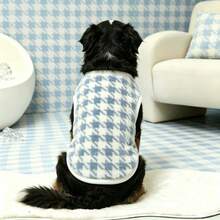 Houndstooth Pattern Large Dog Warm Vest, Single-Sided Fleece Design, Specially Designed For Medium And Large Dogs, Warm And Comfortable Pet Clothing, Decorated With White Soft Trim, Suitable For Medium And Large Dogs Winter Outdoor Wear - Dusty Blue - View 9