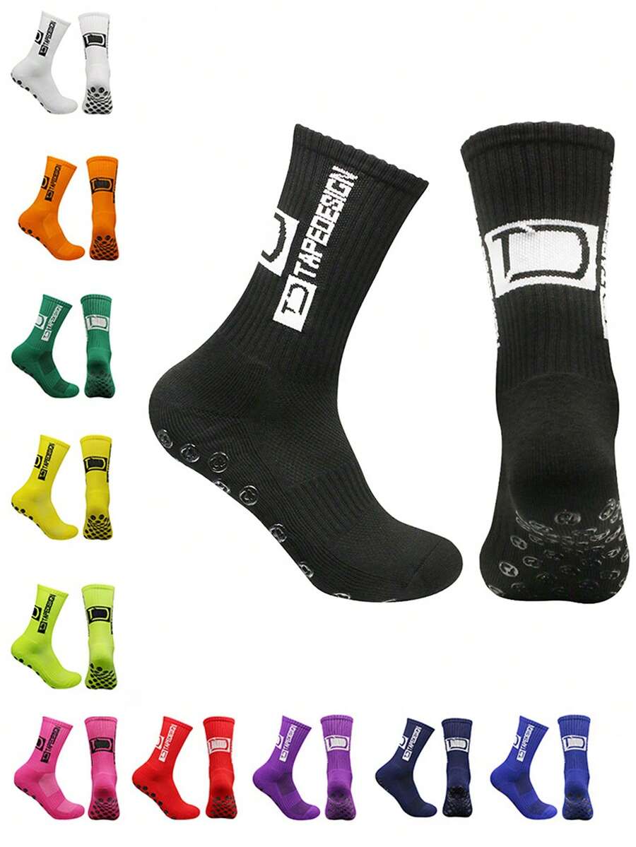 1 Pair Kids Non-Slip Dotted Sports Socks Mid-Calf Football Socks Suitable For 9-15 Years Old Children Outdoor Sports - Multicolor - View 1