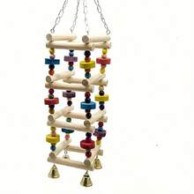 1pc Bird Swing Ladder Toy, Bird Rocking Exercise Climbing Hanging Ladder, Bird Toy, Bird Supplies, Wooden Parrot Hammock, Parrot Climbing Rack With Hanging Chain (Random Color Bell Beads Wooden Blocks) - Apricot - View 10