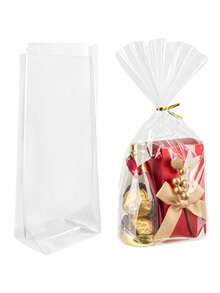 25/50pcs Flat Bottom Corner Insertion Bags, Transparent Gift Bags With Ties, Suitable For Party, Thanksgiving Small Gifts Packaging, Holiday Theme Design, Sturdy Structure, Event Planning, Durable Plastic Bags, Activities - Multicolor - View 13