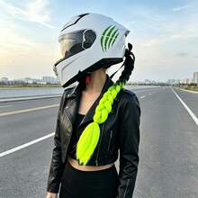 Wig Braid For Helmet Decoration,Helmet Braids With Monster Claw Reflective Scratch Stripe Vinyl Sticker And Detachable Bow Ribbon,Motorcycle Helmet Wig Braid, Many Colors Bicycle Helmet Braids Hair Tails (Helmet Not Included) - Multicolor - View 4