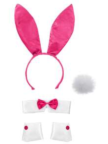 Halloween 5pcs/Set Black/White/Pink/Magenta/Black-Pink Rabbit Ear Headband & Bowknot & Rabbit Tail Decoration Set, Bunny Party Decoration Set, Holiday Party Decoration Set, Photo Decoration Set, Suitable For Halloween, Holiday Party, Bunny Party, Photo Decoration Props - Multicolor - View 15