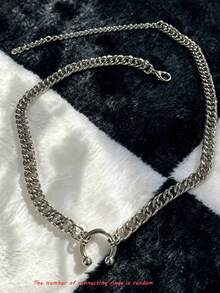 1pc Personalized Fashion Metal Silver Twisted Chain Large Nose Clip Pendant Necklace For Women, Party, Gathering And Daily Wear - Silver - View 14